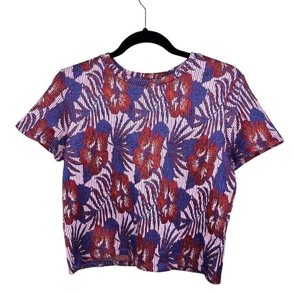 Zara Trafaluc Floral Ribbed Babydoll Tee Size Small - Picture 1 of 5